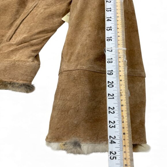 NEW St. John's Bay Suede Leather Fur Trim Zip Cuff Moto Bomber Jacket Women's M - Picture 11 of 14
